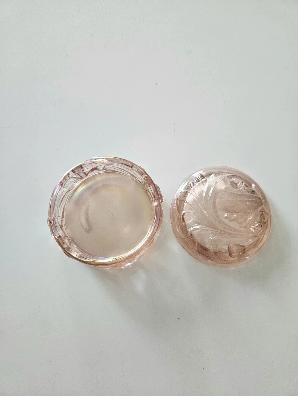 Vintage Fenton Opalescent Pink Chiffon Glass Powder/Trinket Jar With Dome Lid